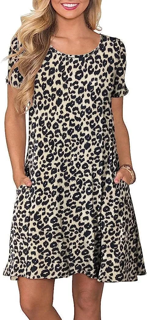 Women's Summer Casual T Shirt Dresses Short Sleeve Swing Dress with Pockets