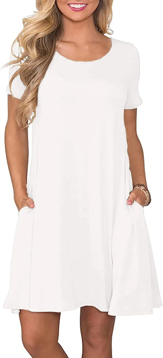 Women's Summer Casual T Shirt Dresses Short Sleeve Swing Dress with Pockets
