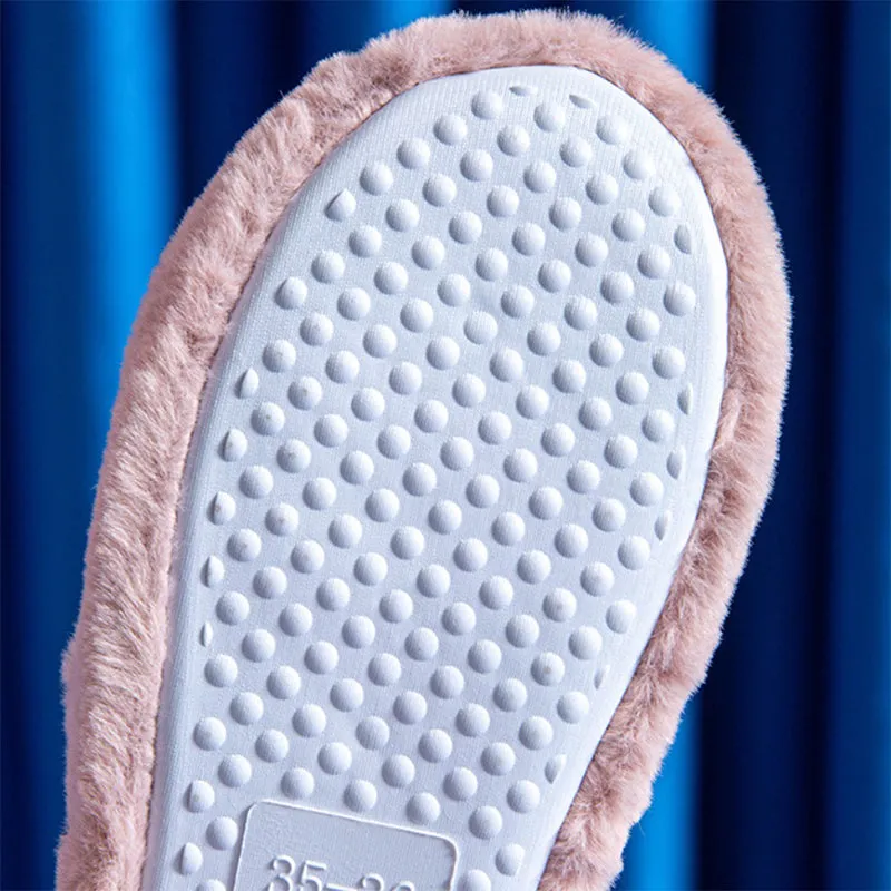 Womens Winter Open Toe Soft Plush Bowknot Slippers